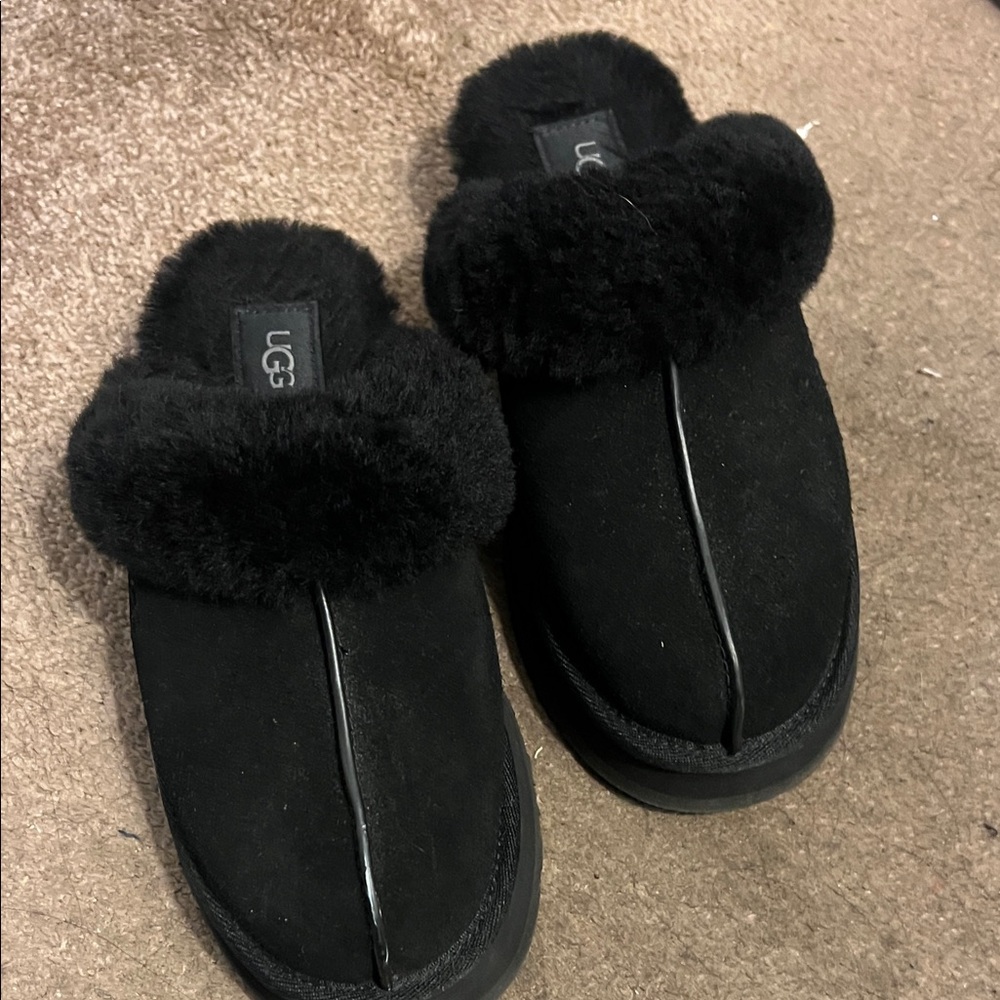UGG Black Suede Fur Slippers